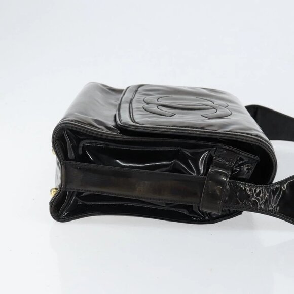 CHANEL Shoulder Bag Enamel Black Gold CC Auth - Picture 3 of 16